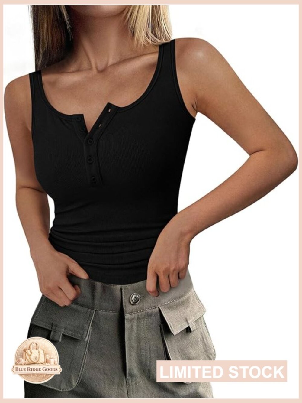 Ribbed Knit Henley Tank Top Slim Fit Button Up Blouse Chic Summer